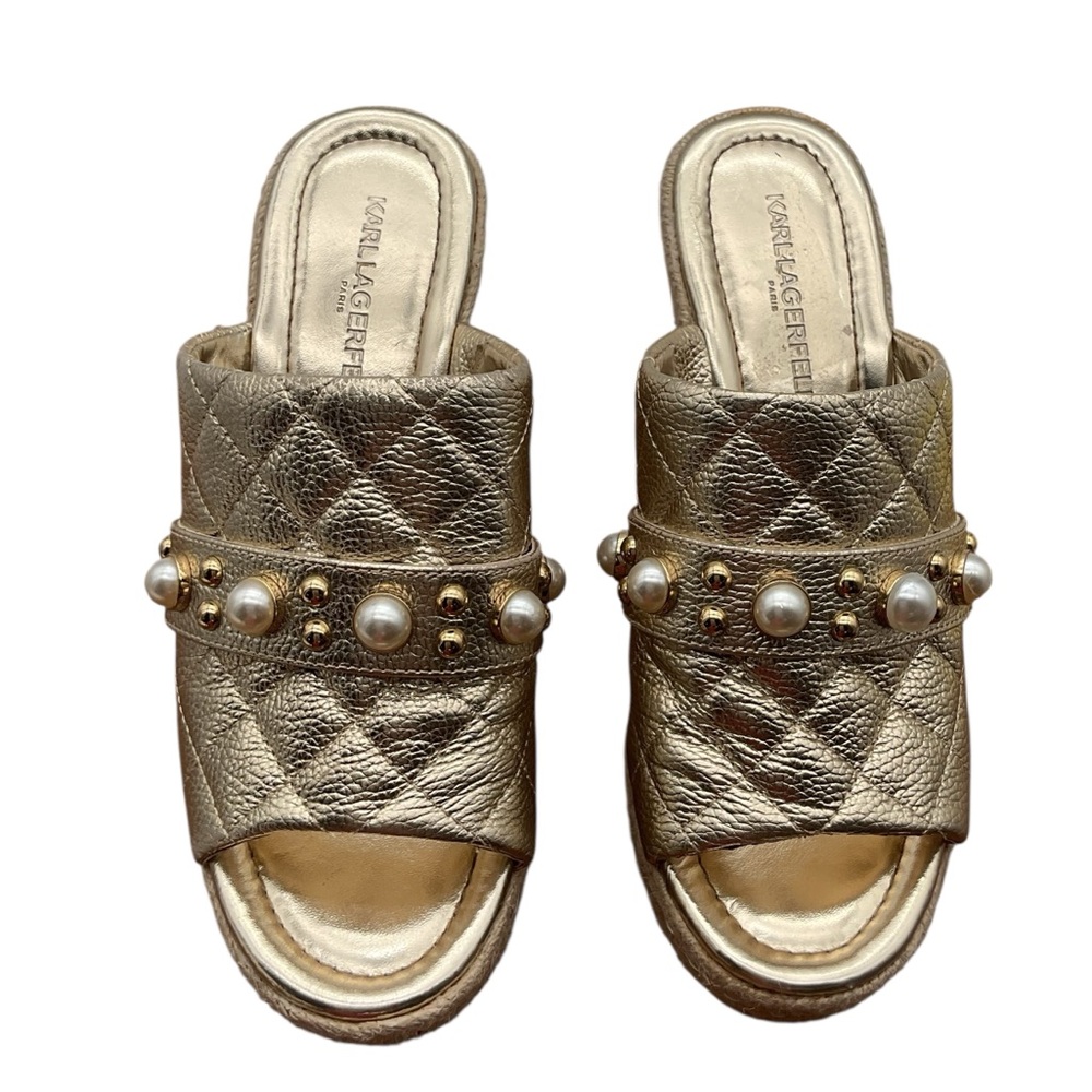 Karl Lagerfeld Metallic Gold Quilted‎ Mules 7